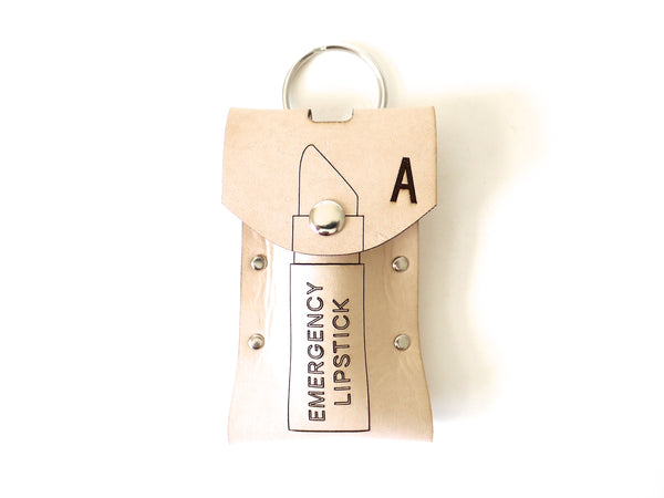 Emergency Lipstick Holder Keychain in Veg Tan Leather - Nude Color, with Personalized Laser Engraving