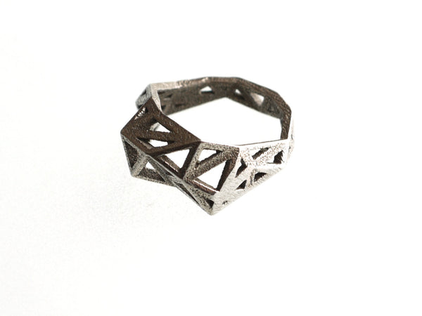 Slim Triangulated Ring in Stainless Steel, 3d printed