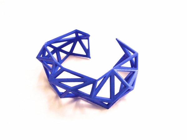 Triangulated Cuff bracelet in Blue. 3d printed.