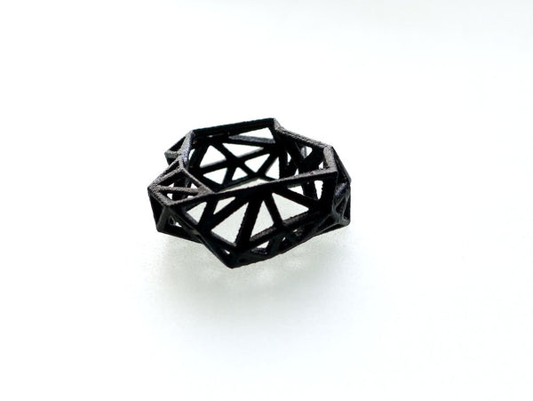 Geometric Ring - Triangulated Ring in Black, 3d printed
